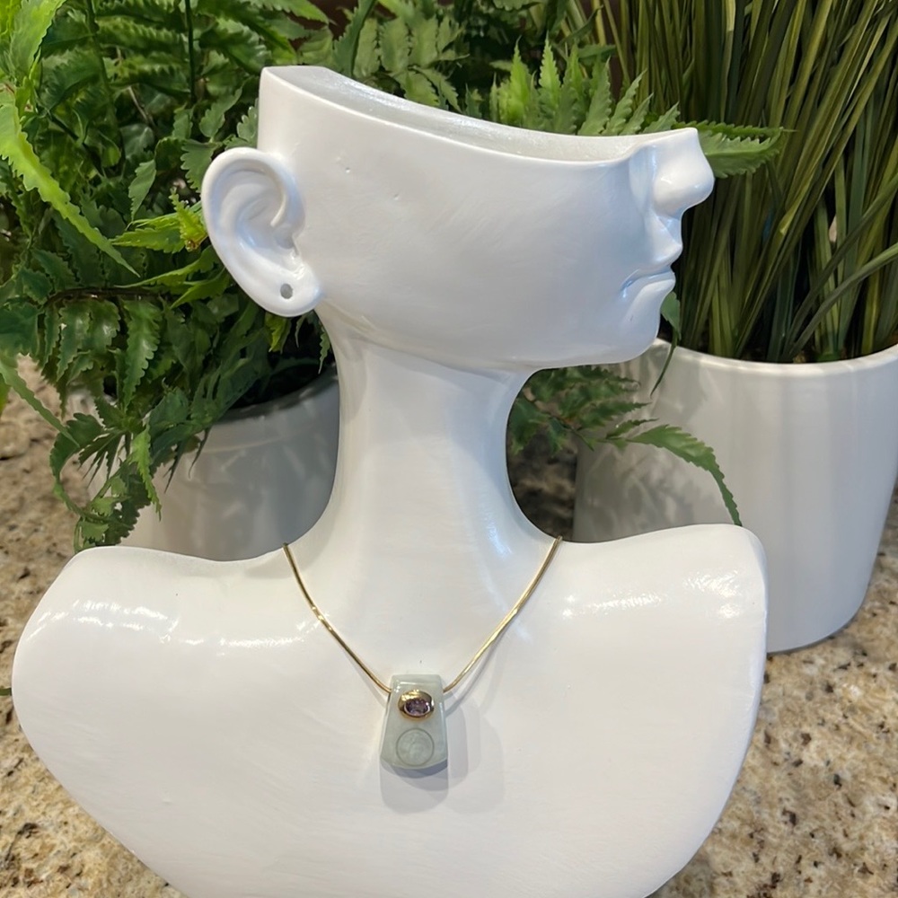 14K Genuine Green Jadeite & Amethyst Slider